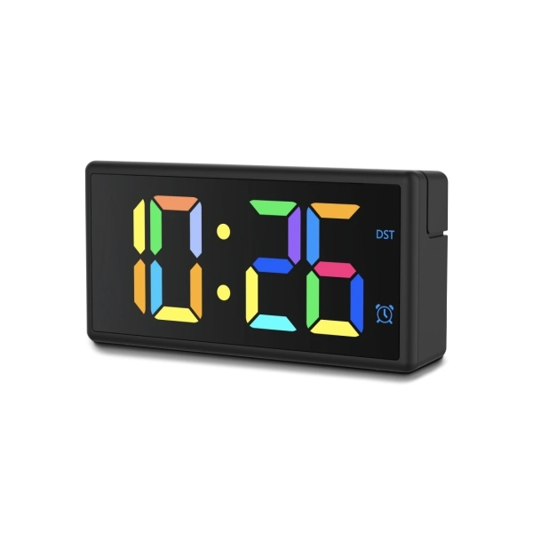 Hama Ibiza Reloj Despertador Digital - Pantalla Multicolor - Funcion de Carga USB-A - Funcion de Repeticion de Alarma - 15x3.4x7.5cm - Color Negro