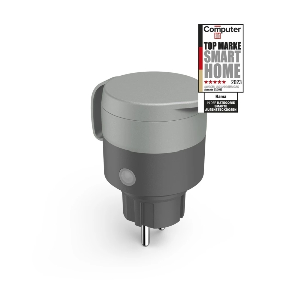 Hama Outdoor Enchufe WLAN Inteligente para Exterior - Potencias hasta 2.300W - WiFi - IP44 - Compatible con Asistente de Voz - Control con App - Control con App - Color Gris