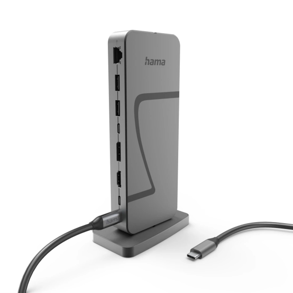 Hama Essential Hub USB 2.0/3.2 - Potencia Maxima 140W - Cable USB-C de 40cm - LAN Ethernet 2.5Gbps - DisplayPort 8K - HDMI 4K - 3x USB-C - 4x USB-A - Color Gris