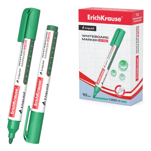Erichkrause Liquid LW-600 Marcador de Pizarra Blanca - Tinta Liquida a Base de Alcohol - Punta en Forma de Bala - Ancho de Linea 2.5mm - Color Verde