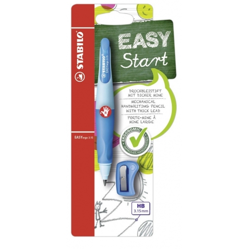 Stabilo Easyergo Pack con Lapiz Retractil + Scapuntas - Mina HB de 3.15mm - Diseño Ergonomico - Uso Diestro - Color Azul