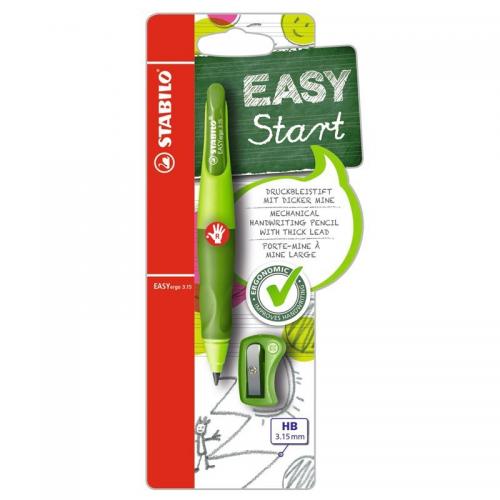 Stabilo Easyergo Pack con Lapiz Retractil + Scapuntas - Mina HB de 3.15mm - Diseño Ergonomico - Uso Diestro - Color Verde