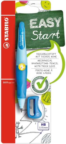 Stabilo Easyergo Pack con Lapiz Retractil + Scapuntas - Mina HB de 3.15mm - Diseño Ergonomico - Uso Zurdo - Color Azul