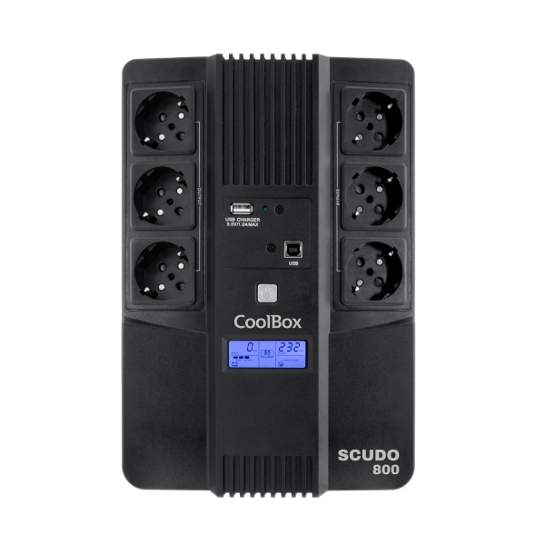 Coolbox Scudo3 SAI 800VA 480W - 6x Schukos - USB - 2x RJ45 - Proteccion Completa Frente a Picos de Tension y Cortes de Suministro - Pantalla LCD