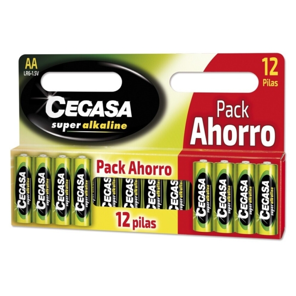 Cegasa Super Alcaline Pack de 12 Pilas LR06 AA - Alta Tecnologia - Fiabilidad - Elevado Rendimiento - Maximas Prestaciones