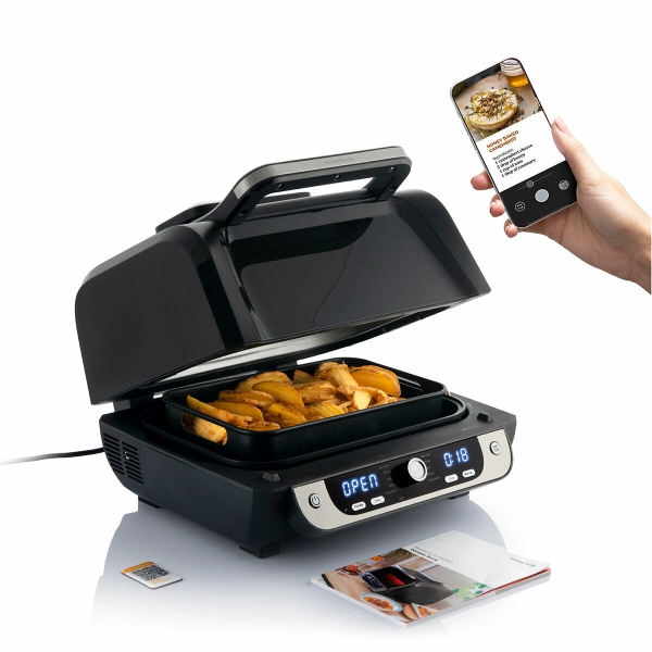 Innovagoods Fryinn 12-in-1 6000 Freidora de Aire con Grill - 3400W - 6L - Antiadherente - Incluye Accesorios - Temperatura Regulable - Apto Lavavajillas - Recetario - 41x28.2x39cm - Color Negro