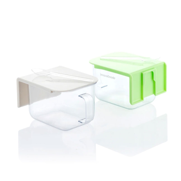Innovagoods Handstore Pack de 2 Recipientes de Cocina Extraibles - Capacidad 420ml - Libre de BPA - Facil Limpieza - Adhesivos de Calidad - 12.5x7x9cm - Color Verde y Gris