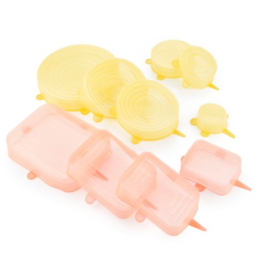 Innovagoods Lilyd Pack de 10 Tapas Ajustables y Reutilizables - Apto para Lavavajillas - Libre de BPA - Sistema Antigoteo - Diferentes Formatos - Color Transparente