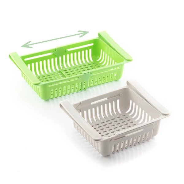 Innovagoods Friwer Pack de 2 Organizador Ajustable para Frigorifico - Facil Limpieza - Extensible - Pack de 2 Organizador Ajustable para Frigorifico - 20-28x16.5x7cm - Color Verde y Blanco