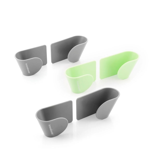 Innovagoods Smarack Pack de 6 Soportes Adhesivos para Cocina - Adhesivo Nano PU Gel - 8.5x5x4.5cm - Color Gris y Verde