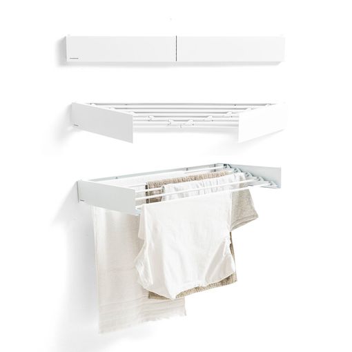 Innovagoods Dryva 80 Tendedero de Pared Extensible - Retractil - Incluye Accesorios de Montaje - Plegable - Resistente a la Corrosion - 5 Barras - 80x9.5x2.3cm - Color Blanco