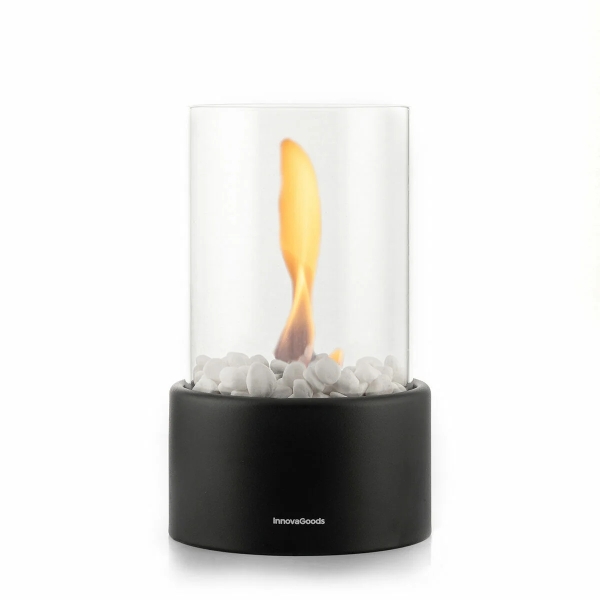 Innovagoods Heatfir Chimenea de Mesa de Bioetanol - Capacidad 150ml - Decorativa - Autonomia de 60min Cada 100ml - sin Humo - 2 Mechas Reutilizables - 16x26.5cm - Color Negro