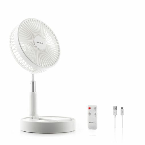 Innovagoods Fandle Ventilador Plegable 3 en 1 - Autonomia hasta 6h - 40dB - 4 Velocidades - Bateria 7200mAh - Recargable - Plegable - Altura Ajustable - 19.8x9.5cm - Color Blanco y Plateado