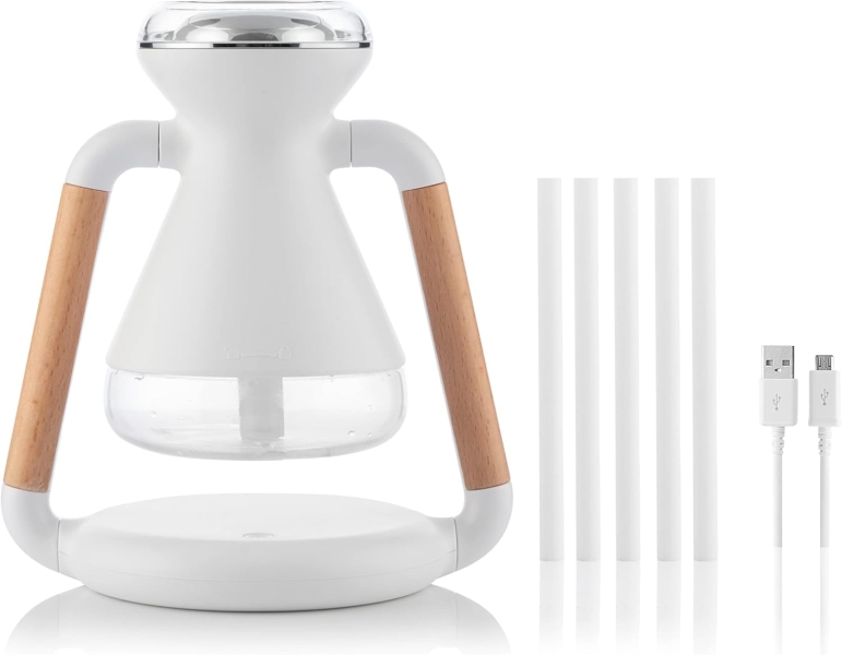 Innovagoods Misvolt Humidificador Difusor de Aromas 3 en 1 - Cargador Inalambrico - Deposito de 230ml - Silencioso - Incluye Cable USB - Apagado Automatico - 15x17x11cm - Color Blanco