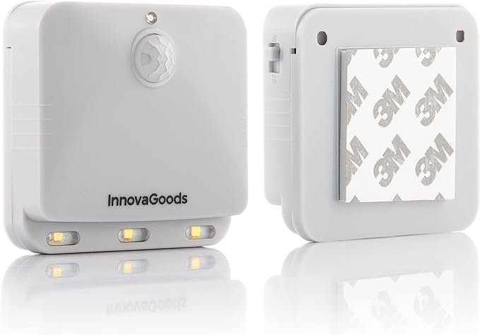 Innovagoods Lumtoo Pack de 2 Luces LED con Sensor de Movimiento - Adhesivo de Calidad - Alcance 5m - Apagado Automatico - 2.6x6.3x6.7cm - Color Blanco
