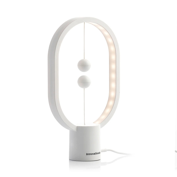 Innovagoods Magilum Lampara de Equilibrio con Interruptor Magnetico - Potencia 3W - Incluye Cable USB de 118cm - Luz LED Calida 2700K - 100 Lumenes - 14x24.8x5.5cm - Color Blanco