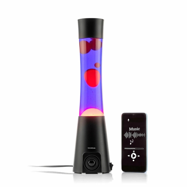 Innovagoods Maglamp Lampara de Lava con Altavoz - 3W - Bluetooth - Incluye Bombilla de Repuesto - Cable 170cm - Estilo Retro - Jack Aux 3.5mm - 10.7x42cm - Color Negro y Rojo