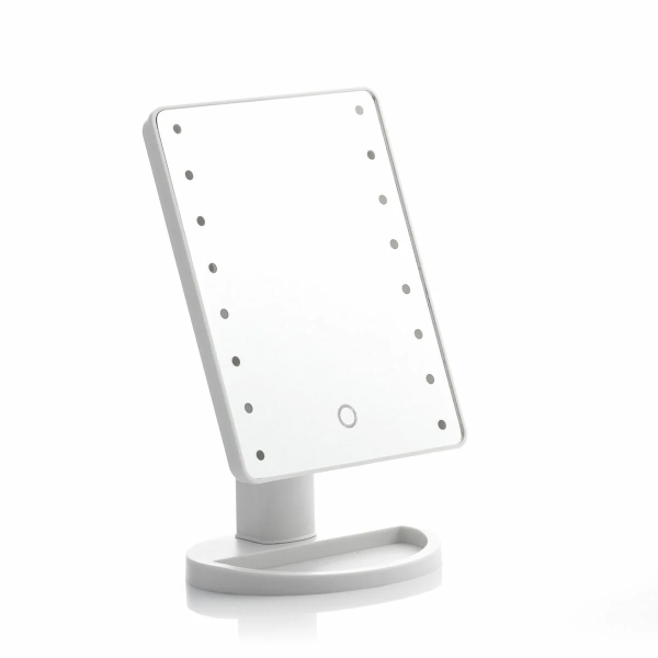 Innovagoods Perflex Espejo de Sobremesa - Luz LED Blanca Regulable - Inalambrico - Tactil - Soporte Desmontable - 17x27x12cm - Color Blanco