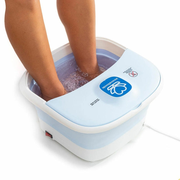 Innovagoods Footopy Spa para Pies Plegable con Rodillos e Hidromasaje - 500W - Capacidad 10L - Cable 160cm - Temperatura Regulable - Multifuncion - 38.5x11x37.5cm - Color Azul y Blanco