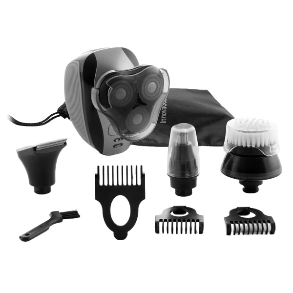Innovagoods Shavestyler Afeitadora 5 en 1 - Autonomia 45min - Bateria 600mAh - IPX7 - Recargable - Acero Inoxidable - Multifuncion - Cabezales Incluidos - Incluye Peines Guia - 6x9x8cm - Color Negro