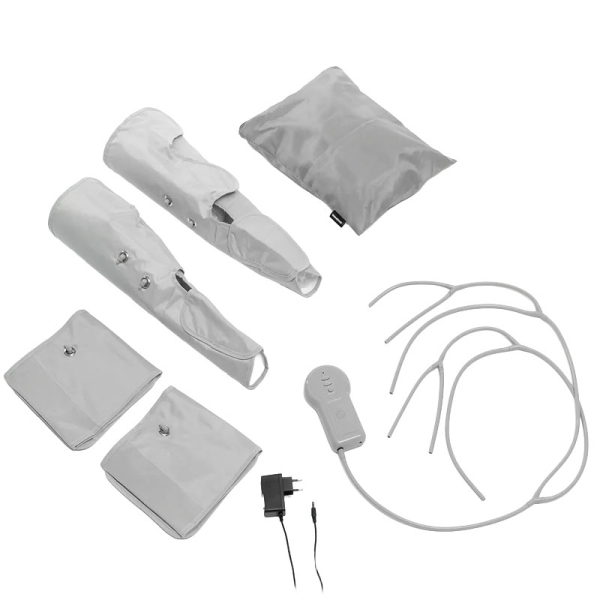 Innovagoods Maspres Masajeador de Piernas por Compresion de Aire - Cable 90cm - Presion hasta 96kPa - 4 Niveles de Intensidad - Bolsa de Transporte - Control Desmontable - Color Gris