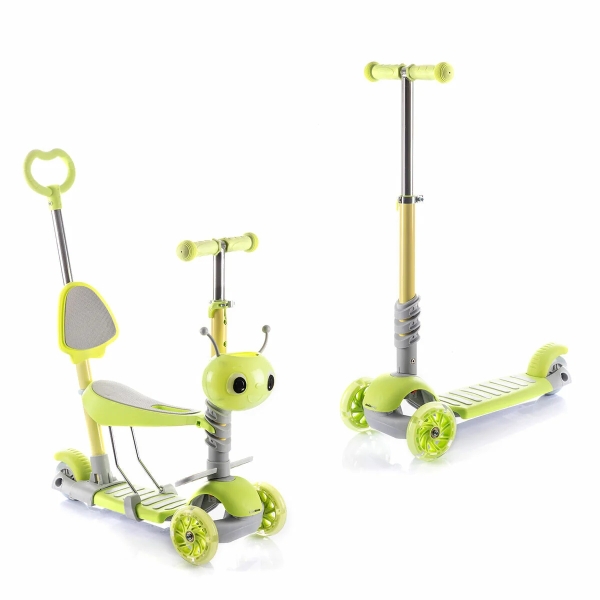 Innovagoods Scuvol Patinete Infantil Evolutivo 3 en 1 - Ruedas de 12cm - Soporta hasta 40kg - Incluye Accesorios - Altura Ajustable en 3 Niveles - Manillar Antideslizante - Color Verde y Gris
