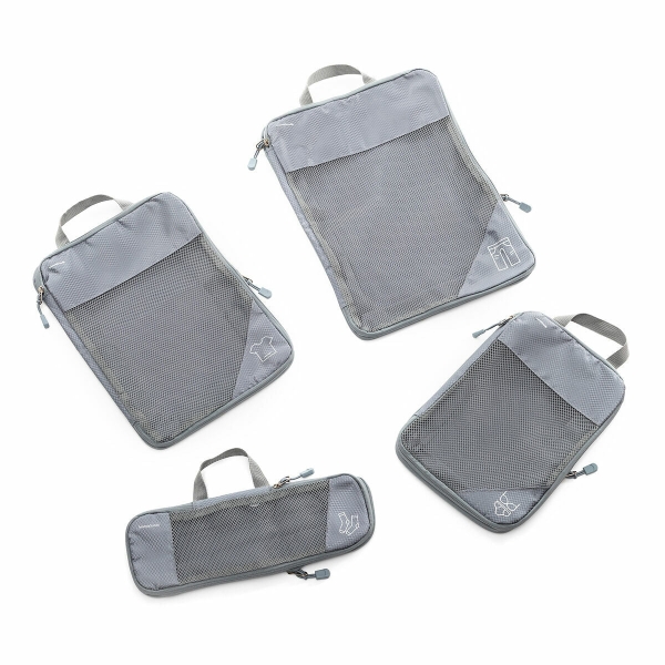 Innovagoods Compakube Pack de 4 Bolsas Organizadoras de Compresion para Maletas - Transpirable - Doble Cremallera - Varios Formatos - Color Gris