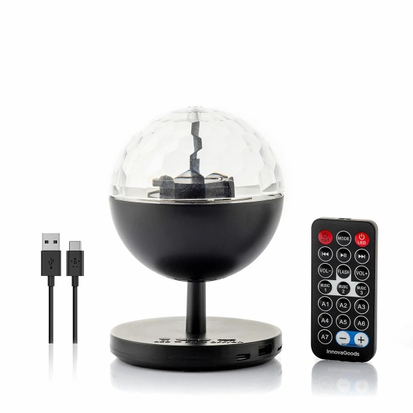 Innovagoods Istarlyt Proyector LED Recargable con Altavoz - Bluetooth - Bateria 800mAh - Mando a Distancia - Funcion Rotativa - Antideslizante - 10.7x15.3cm - Color Negro
