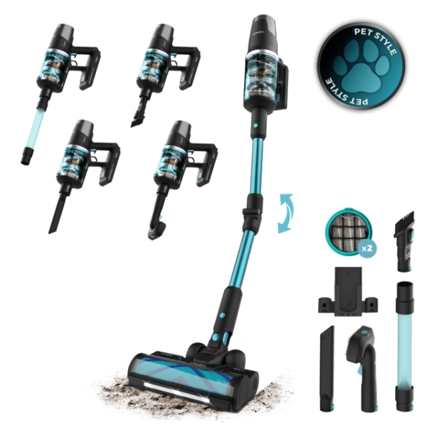 Cecotec Rockstar 9500 Lunar Pet Flex Aspirador de Escoba Vertical - 780W - Autonomia 90min - Succion 30kPa - Luz LED - Pantalla - Incluye Accesorios - Ideal para Mascotas - Color Negro y Azul