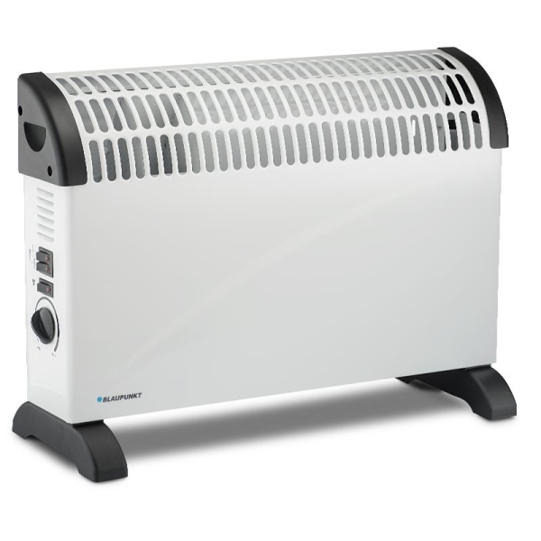 Blaupunkt Radiador Convector - Potencia 2000W - Termostato Regulable - Ventilador Turbo Independiente - Asas Integradas - 53.5x19.6x38.5cm - Color Blanco y Negro