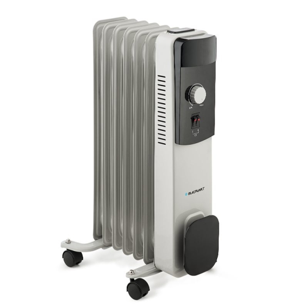 Blaupunkt Radiador de Aceite - Potencia 1500W - Ruedas - Termostato Regulable - Recogecable - Asa Lateral - Indicador Luminoso - Color Blanco y Negro