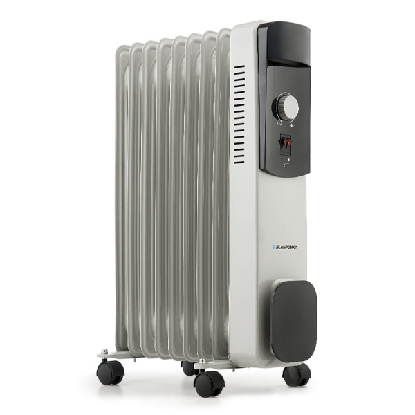 Blaupunkt Radiador de Aceite - Potencia 2000W - Ruedas - Termostato Regulable - Recogecable - Asa Lateral - Indicador Luminoso - Color Blanco y Negro