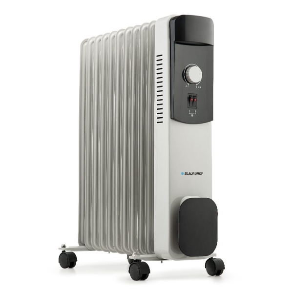 Blaupunkt Radiador de Aceite - Potencia 2500W - Termostato Regulable - Ruedas - Recogecable - Indicador Luminoso - Color Blanco y Negro