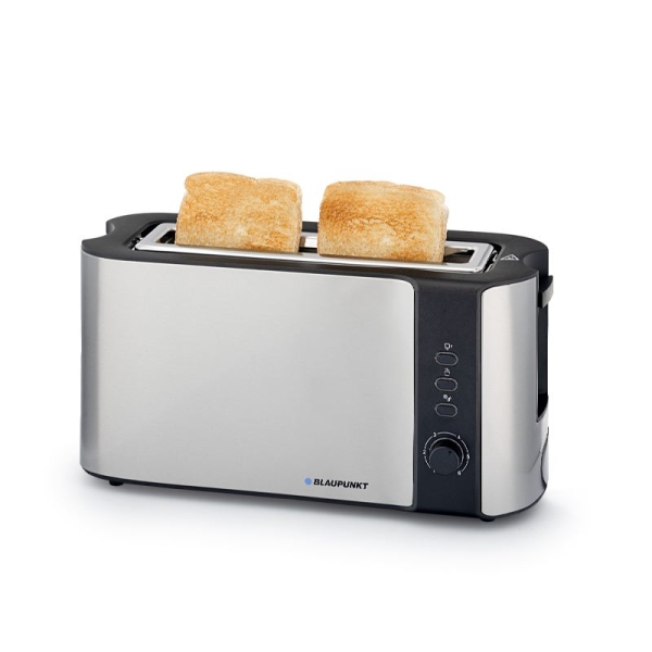 Blaupunkt Tostadora de Ranura Larga - 1000W - Rejilla Calientabollos - 6 Niveles de Tostado - Bandeja Recogemigas Extraible - Funcion Descongelar y Recalentar - Color Negro y Gris