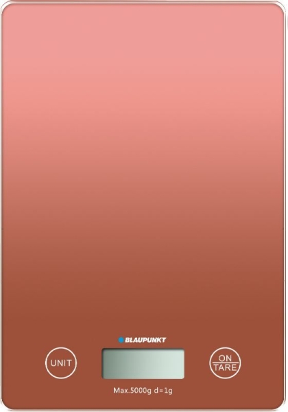 Blaupunkt Bascula de Cocina Digital 5kg con Plataforma de Cristal - Pantalla LCD - Funcion Tara - Alta Precision 1g - Autoapagado y Indicadores de Sobrecarga/Bateria Baja - Color Naranja