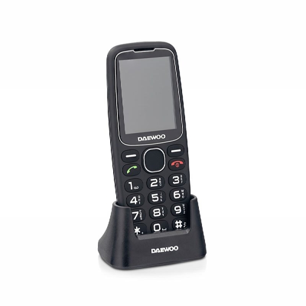 Daewoo Telefono Movil para Mayores - Pantalla 2.4" - Teclas Grandes Retroiluminadas - Bateria 1.400mAh - Boton SOS Trasero - Dual SIM - Jack 3.5mm - Radio FM - USB-C - Color Negro