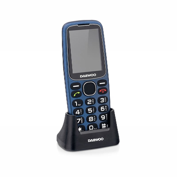 Daewoo Telefono Movil para Mayores - Pantalla 2.4" - Teclas Grandes Retroiluminadas - Bateria 1.400mAh - Boton SOS Trasero - Dual SIM - Jack 3.5mm - Radio FM - USB-C - Color Azul