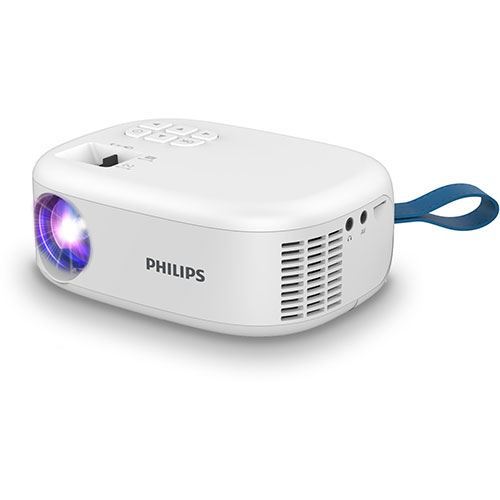 Philips Proyector LED - HD 720P - Brillo 100 Lumenes ANSI - Proyecion hasta 80 Pulgadas - WiFi - Altavoces Integrados - HDMI - USB - Duplicacion de Pantalla - Color Blanco