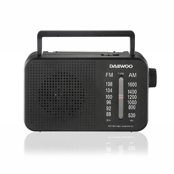 Daewoo Radio AM/FM - Jack 3.5mm - Antena Telescopica - Altavoz Integrado - Asa de Transporte - 22x7.5x15cm - Color Negro