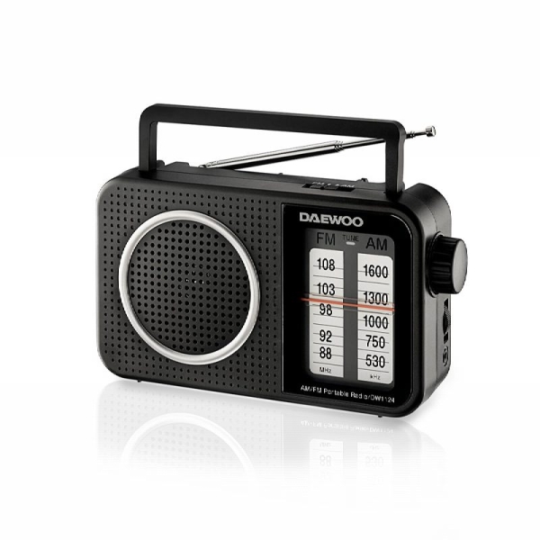 Daewoo Radio AM/FM - Jack 3.5mm - Antena Telescopica - Altavoz Integrado - Asa de Transporte - 220x75x150mm - Color Negro