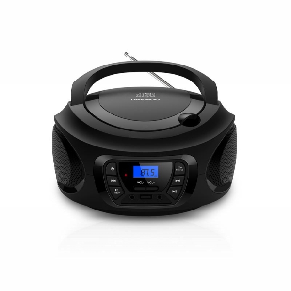 Daewoo Radio CD - USB - Jack 3.5mm - Bluetooth - Sintonizacion Automatica - Asa de Transporte - Pantalla LCD - Color Negro y Azul