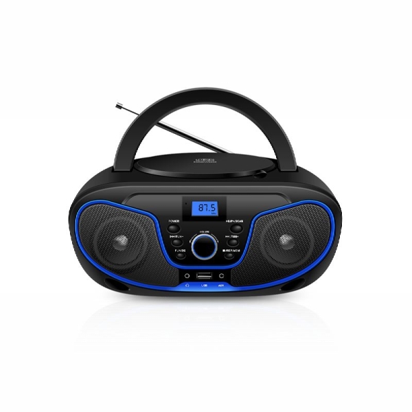 Daewoo Radio CD - USB - Jack 3.5mm - Bluetooth - Sintonizacion Automatica - Asa de Transporte - Pantalla LCD - Color Negro y Azul