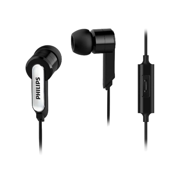 Philips Auriculares Intraurales - Cable de 1.2m - Jack 3.5mm - Microfono Integrado - 3 Pares de Almohadillas de Silicona - Aislamiento Pasivo del Ruido - Color Negro
