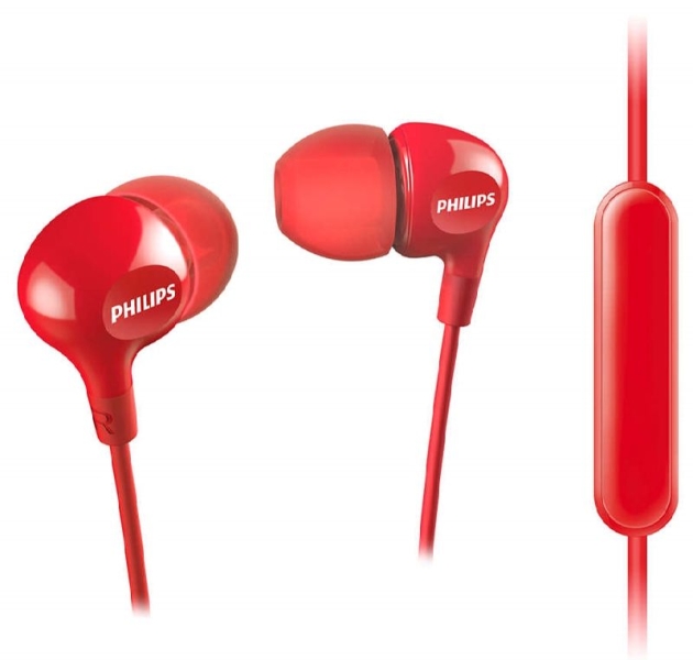 Philips Auriculares Intraurales con Cable - Jack 3.5mm - Microfono Integrado - Aislamiento Pasivo del Ruido - Boton Multifuncion - Altavoz 8.6mm - Color Rojo