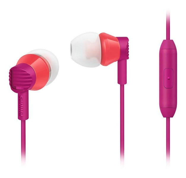 Philips Auriculares Intraurales con Cable - Jack 3.5mm - Microfono Integrado - 3 Pares de Almohadillas de Silicona - Aislamiento Pasivo del Ruido - Altavoz 8.6mm - Color Rosa