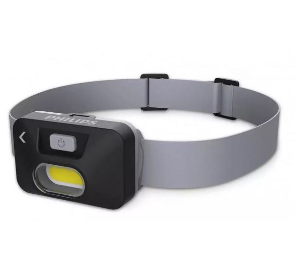 Philips Linterna Frontal LED - Cinta para la Cabeza - 130 Lumenes - Manos Libres - Color Negro y Gris