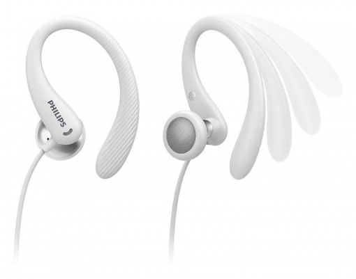 Philips Auriculares Intraurales Deportivos - Cable de 1.2m - Jack 3.5mm - IPX2 - Microfono Integrado - Gancho de Oreja - Altavoz 15mm - Boton Multifuncion - Color Blanco