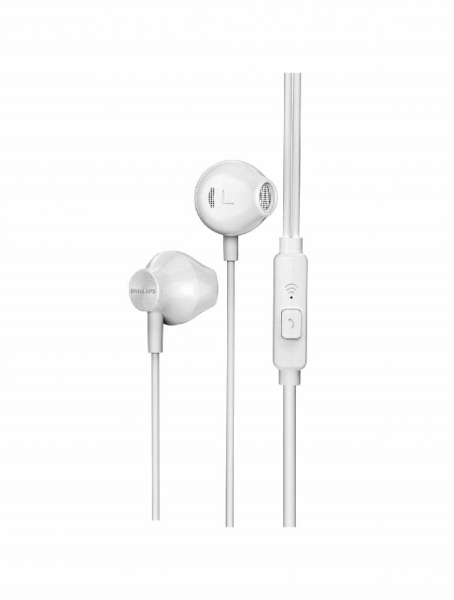 Philips TAUE101 Auriculares In‑Ear con Microfono - Sonido de Graves Bass Sound - Controladores 14.2mm con Iman Neodimio - Sensibilidad 106dB - Cable 1.2m con Jack 3.5mm - Color Blanco