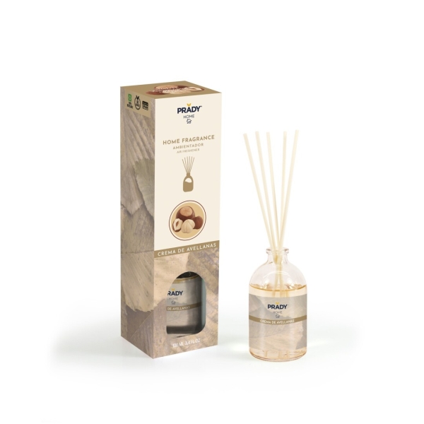 Prady Ambientador Mikado Crema de Avellanas - Frasco de Cristal 100 ml y Varitas Difusoras