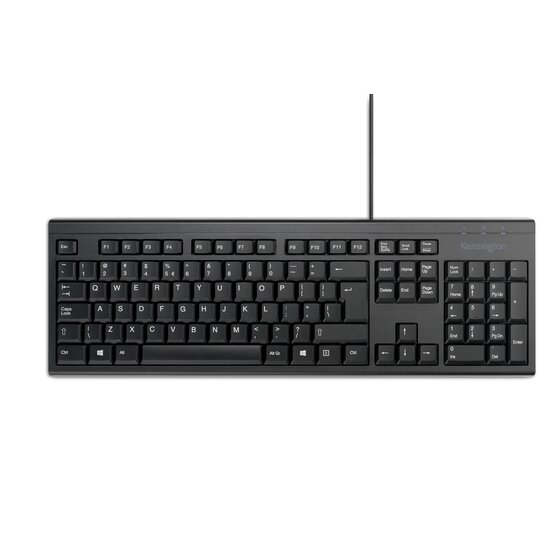 Kensington KB100 EQ Teclado Completo USB-A - Fabricado con 64% de Contenido Reciclado - Membrana a Prueba de Liquidos - Color Negro